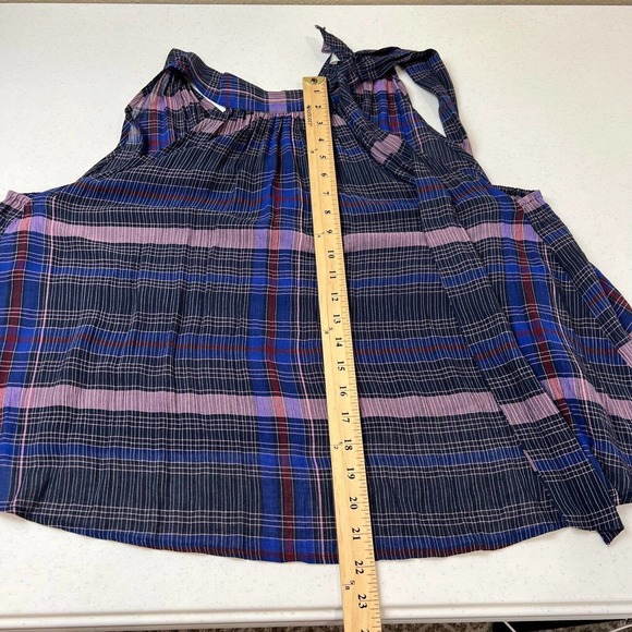 Apiece Apart Medina Top Size 0 Blue Purple Plaid Tie Mock Neck Sleeveless Blouse - Picture 10 of 13